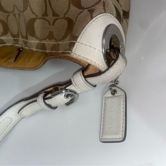 Coach Tan and White Signature Shoulder Bag - Picture 7 of 9